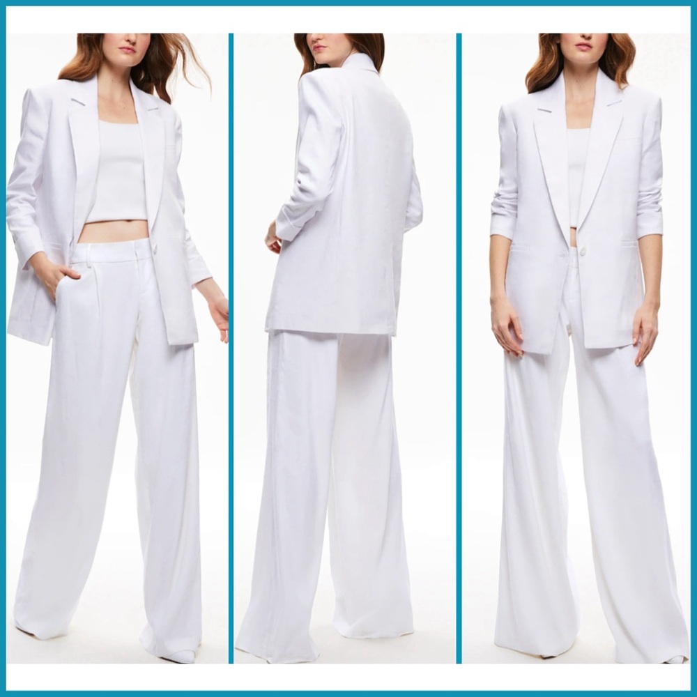 Alice + Olivia Shan White Linen Rolled Cuff Blazer Jacket - Picture 7 of 14